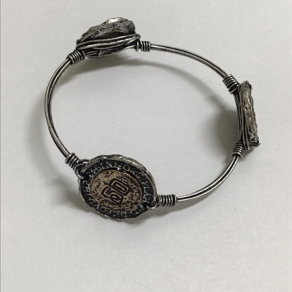 NEW Western Barbed Wire Look Coin Bangle Bracelet Cowgirl Mixed Metal Brutalist - Picture 2 of 13